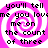 Four identical display a pink and white spiral background with black text reading "you'll tell me you lovme me on the count of three" in a pixelated font