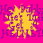 Yellow starburst with purple text on bright pink background, repeated in a pattern