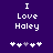 Purple background with white pixelated text "I Love Haley" and five heart symbols below, where the third heart changes from light purple to white between frames.