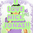 A pixelated image of a person in a purple shirt with text overlays and background elements.