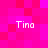 A static pixel art image with a pink and red checkered background displaying four instances of the text 'Tina' in white pixelated font.
