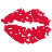 Red pixelated lips in various sizes and positions on a white background, with scattered pink hearts and red letters M W A H.