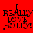 Four display the text "I REALLY LOVE HOLLY!" in black pixelated letters against solid red, orange, yellow, and orange backgrounds