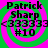 Four identical display Patrick Sharp text over a green and pink spiral background with repeated symbols and #10