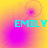four identical showing the name "EMILY" in cyan block letters over a yellow-to-purple gradient background with pink circular patterns
