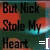 Pixelated text reads "But Mick Stole My Heart =]" over a blurred background with red, green, and blue hues.