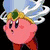 Four distinct pixelated depictions of a pink, round character with large eyes and red feet, each in different poses and backgrounds.