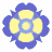 A flower-shaped icon transitions from a yellow-centered bloom to stylized blue 'J' letters with purple petals, showing animation changes across frames.
