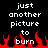 Pixelated text and red flames on black background, with identical left and right text blocks.