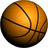 A pixelated basketball with brown seams on an orange surface, positioned next to a red background with black text.