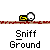 Pixelated character with white head and yellow body lies on red-brown ground beneath blue text reading THIS GROUND.
