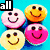 Pixelated smiley faces in pink, yellow, and orange arranged on a blue background with black text overlays reading 'all', 'my', 'single', and 'ladies'.