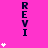 A bright pink background displays vertical of dark blue 'REVI' text with white star clusters varying in size and position across the frame