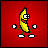 Pixelated banana character with white eyes, red mouth, green limbs, and white shoes on red background; text reads "peanut butter" and "jelly time".
