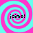 Four identical spiral patterns in cyan and magenta with 'joime!' text centered on each, arranged in a