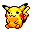 Pixel art animation of a yellow electric Pokémon with red cheeks and black-tipped ears transitioning through color variations into purple forms.