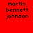Red background with black text 'martin bennett johnson' in four , each showing different white rectangular overlays on the text