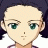 Pixelated anime-style character face with teal eyes and dark hair on left, next to black background with white text "Anime IM" and signature "cOw" on right.