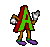Animated green letter A character with red outline, brown limbs, purple shoes, and white gloves in various poses against gray background.