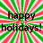 Green and red radial striped background with black text reading 'happy holidays!' in two lines.