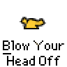 Animated contact sheet of a yellow stick figure icon with white head performing motion cycles above repeated text "Blow Your Head Off" on gray background.