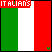 Two side-by-side pixelated display Italian flag colors with text overlays and small heart symbols