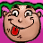 Pixelated cartoon face with green hair, pink background, and red tongue sticking out.