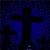 Two show crosses on dark blue and purple backgrounds with varying cross silhouettes and sizes