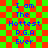 Blue text on a green and red checkered background with visible pixelation effects.