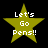 Four identical yellow star-shaped icons with white text "Let's Go Pens!!" on a black background, arranged in a