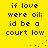 Yellow background with black pixelated text reading "if love were oil; id be a court low" in four lines, repeated twice with brown pixelated dots forming a curved line between the two text blocks.