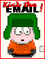 Pixelated cartoon character with green hair and orange shirt appears in multiple poses holding a small white object, each frame bordered by red text reading "KICK ME! EMAIL!".