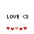 Two identical pixel art icons display 'LOVE <3' text above five red hearts with one pink heart, differing only in the leftmost heart's position.