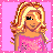 Pixel art contact sheet showing a female character in pink outfit with multiple frames displaying different body parts and text elements on pink background.