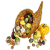 A pixelated cartoon character with a large horn and multiple limbs holding various fruits, next to green text reading "Original Icons .com" on a dark background.