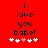 Red background with black text reading 'i love you babe!' and five white hearts below, one pink heart in the center.