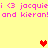 Yellow background with pink text repeating 'i <3 jacquei <3 jacquei and kieran!and kieran!' and two pixelated hearts.