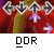 Animated contact sheet of five DDR game frames showing directional arrow movements over a red floral background with "DDR" text below each frame.