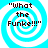 "What the Funke!!!" text overlaid on a cyan and white spiral background in four identical