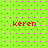 A static digital image with a bright green background patterned with small purple dots, displaying four identical red text instances of 'keren' arranged in a two-by-two