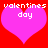 Two identical pink hearts on red background with 'valentines day' text in white pixelated font.
