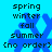 Blue snowflake-shaped icon with text listing seasons on a cyan background, showing two distinct pixel arrangements.