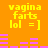 Yellow text 'vagina farts lol = ]' repeated four times on orange background with pink horizontal bars, animated to shift positions.