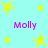 Light cyan background with yellow star shapes and purple text reading "Molly" in four positions.