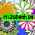 Animated icon with four distinct sections showing floral patterns and text overlays in green boxes.