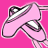 Pixelated pink ballet shoes with black outlines on a solid bright pink background, static image.