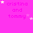 A bright pink background displays repeated text 'cristina and tommy' with scattered white stars, some of which change position across frames.