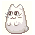 Pixelated white cat with brown eyes and whiskers, four distinct poses showing subtle variations in body shape and facial expression against a plain background.