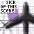 identical black jet aircraft icons with purple geometric backgrounds, each labeled "IM SICK OF THIS SCENE" in white text