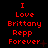 Red pixelated text on black background reads "I Love Brittany Repp Forever" in three vertical with small red plus and cross symbols